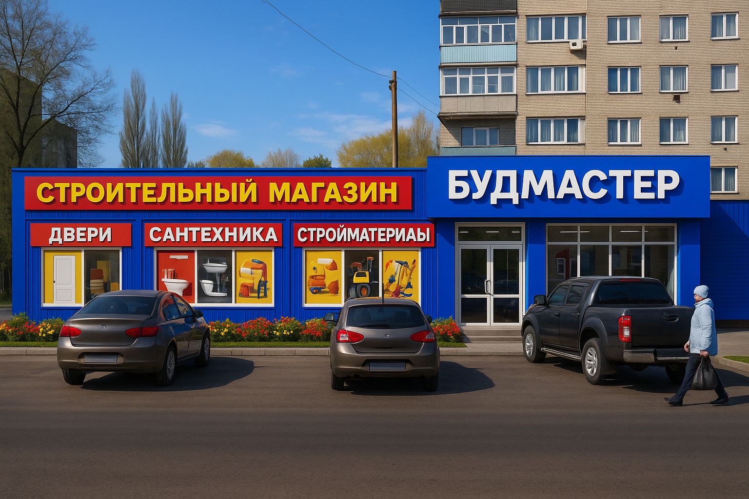 фасад магазина дверей Будмастер в Стаханове